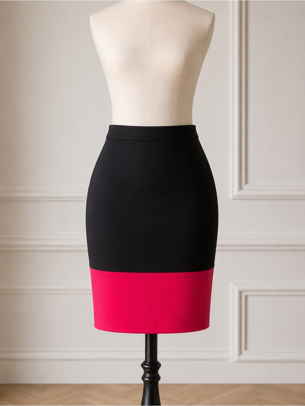 BCBGMaxAzria Black Pencil Skirt with Hot Pink Hem